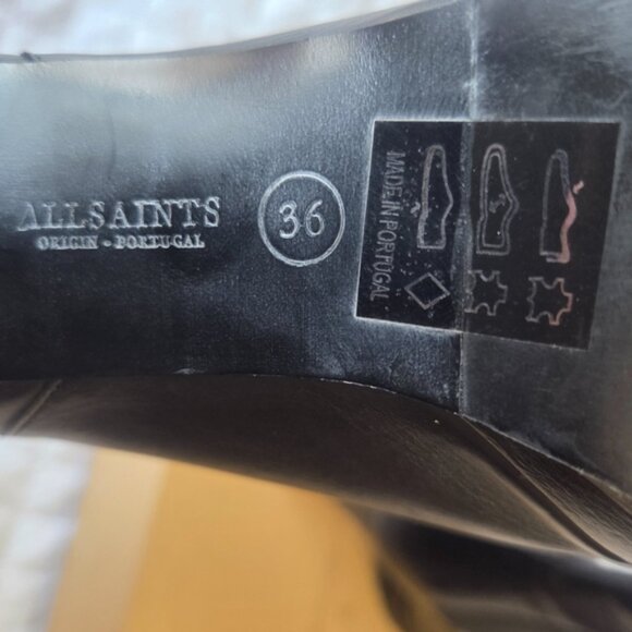 Sleek Black All Saints Heeled Boots with Chunky Heel - Picture 13 of 15